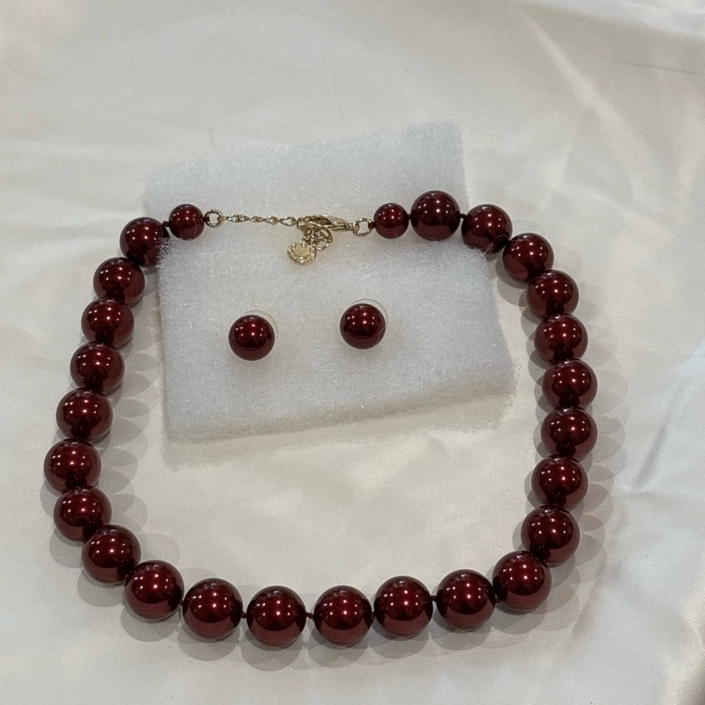 Charter Club Chunky Beaded Necklace and Earring Set, Burgundy